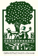 beautiful art showing a tree and a woman and her dog